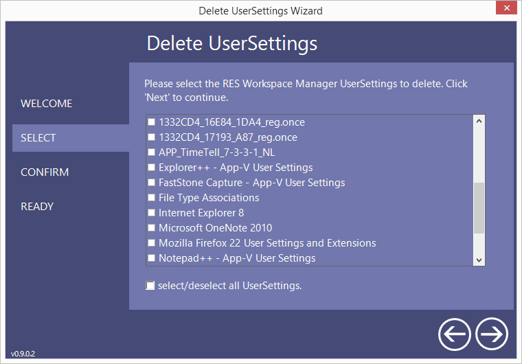 Delete UserSettings wizard