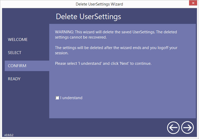 Delete UserSettings wizard