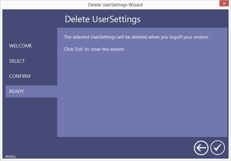 Delete UserSettings wizard